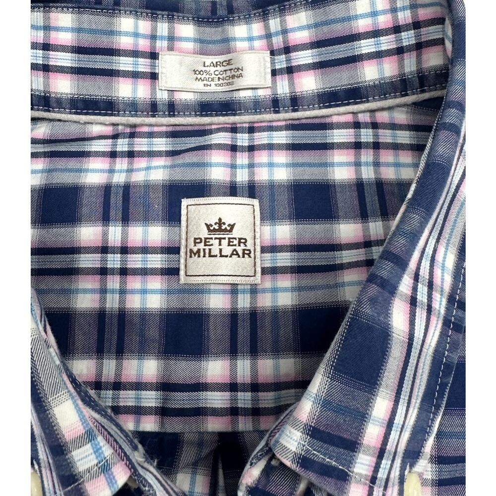 Peter Millar Mens Size Large Shirt Plaid Long Sleeve Button Up Cotton Blue - Picture 3 of 8